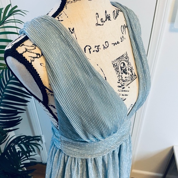 LULUS Ailey Gold and Teal Blue Skater Dress - Picture 14 of 15